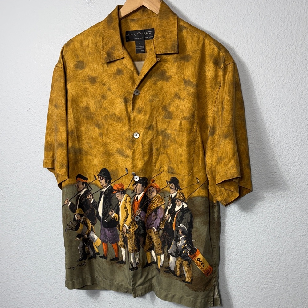 Tommy Bahama Mustard & Olive Short-Sleeve Printed Camp Shirt
